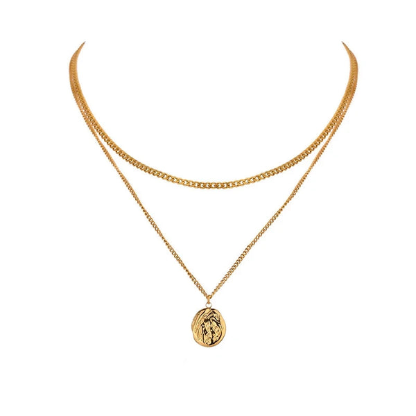 Bellartini Gold Layered Necklace Statement Metal Texture Geometric Pendant WP