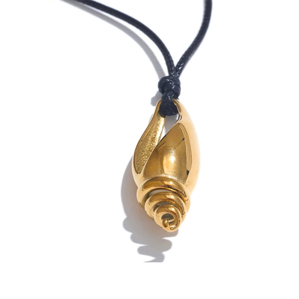 Bellartini Gold Conch Shell Leather Pendant Necklace