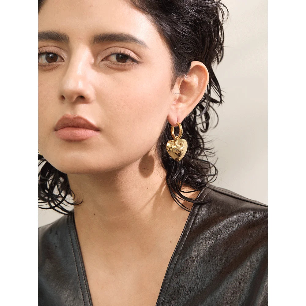 Bellartini Gold Exquisite Hollow Heart Dangle Hoop Earrings WP