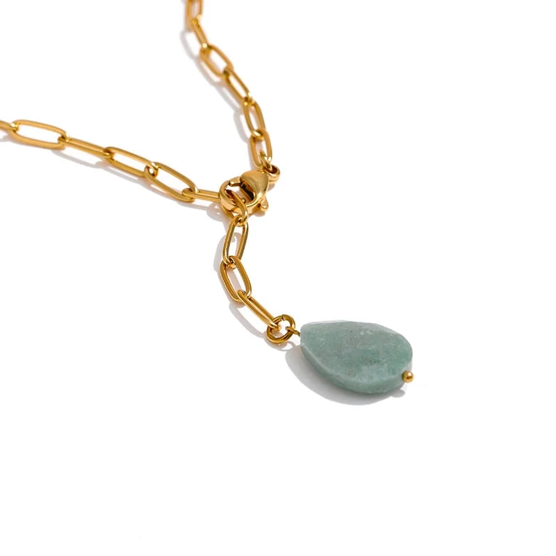 Bellartini 18k Gold Natural Stone Agate Pendant Necklace Venice