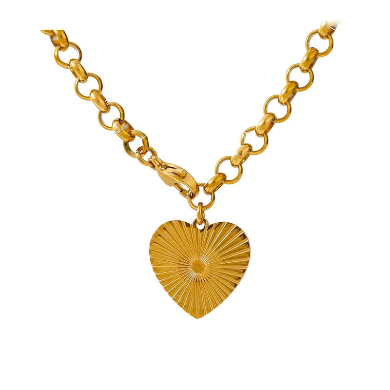 Bellartini 18K Gold Romantic Heart Rose Flower Pendant Necklace