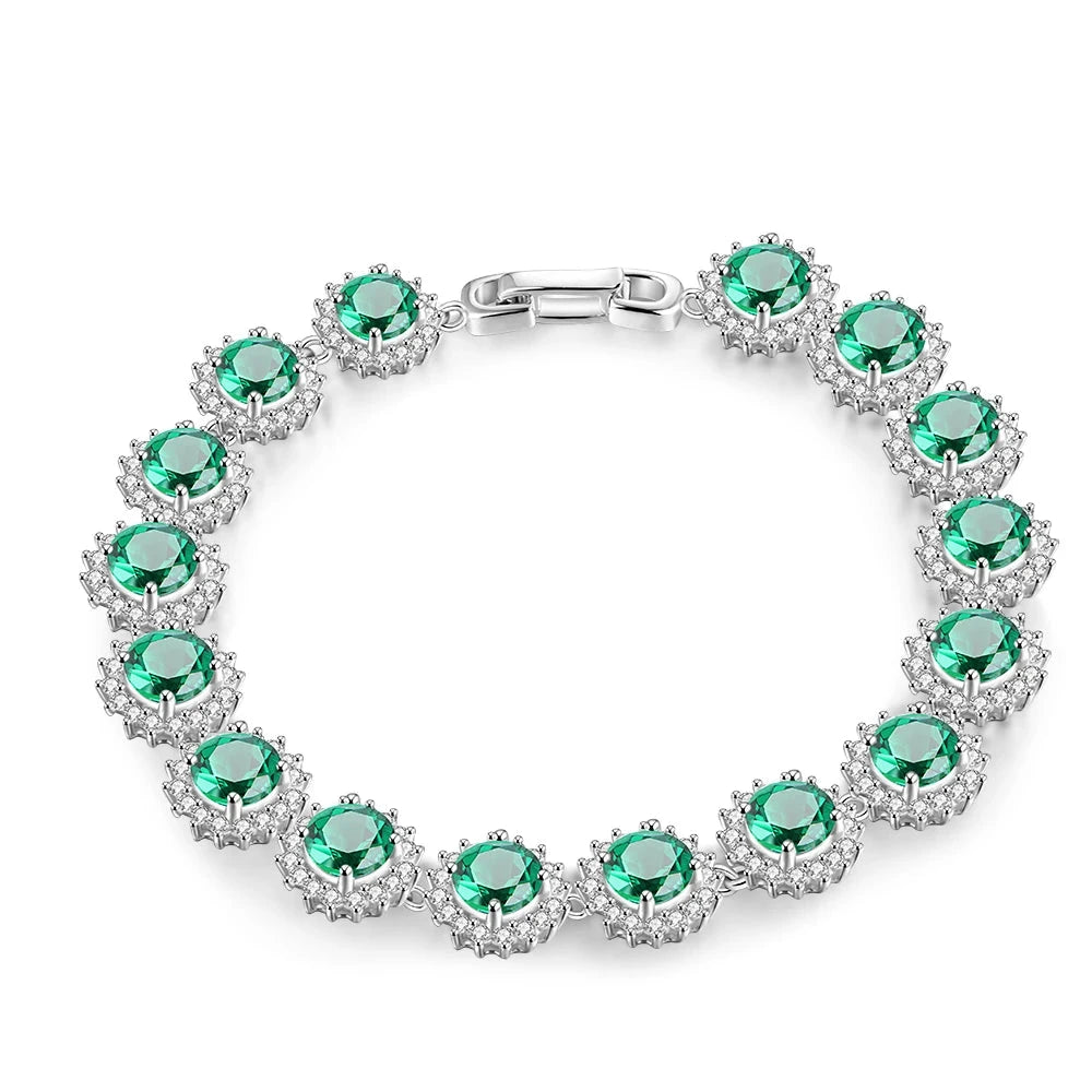 Bellartini 925 Sterling Silver Emerald Gemstone Diamonds Bracelet