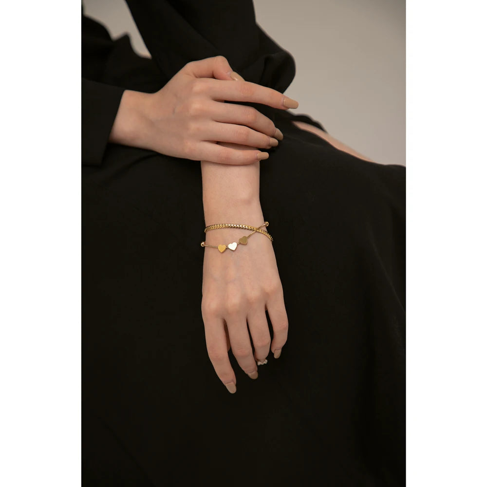 Bellartini Gold Romantic Heart Bracelet Snake Chain Layered Bracelet