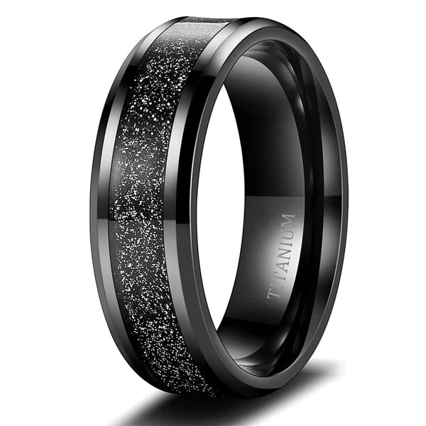 Bellartini Udine Black Titanium Ring with Sandstone Inlay for Men