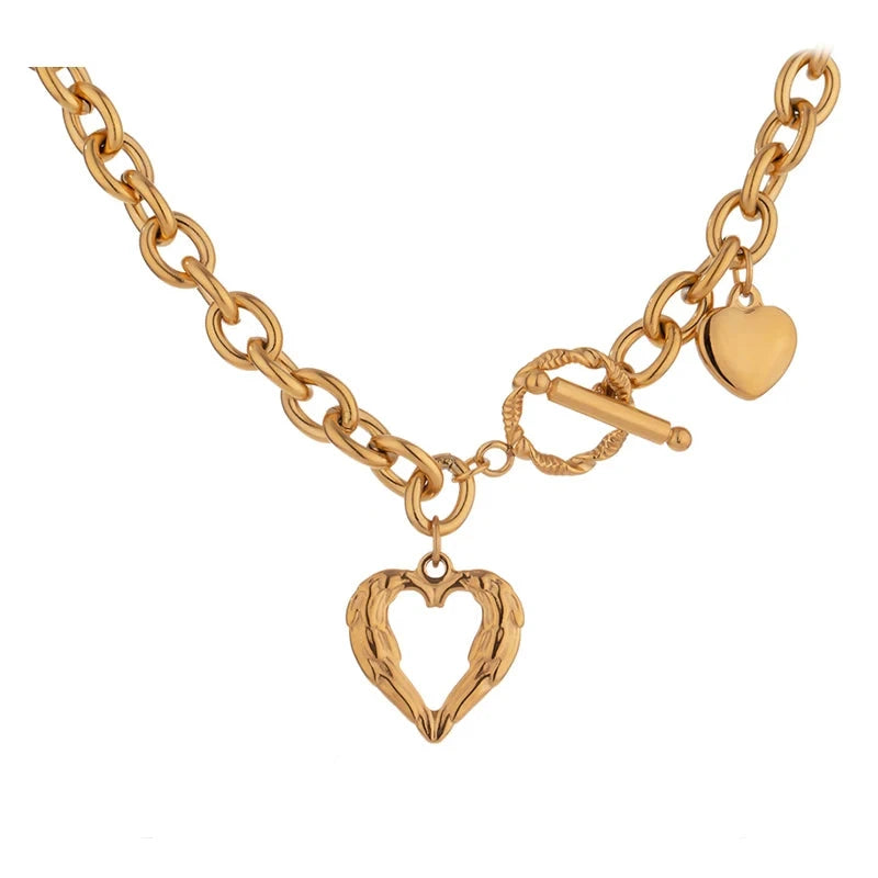 Bellartini Gold Heart Geometric Chain Collar Necklace