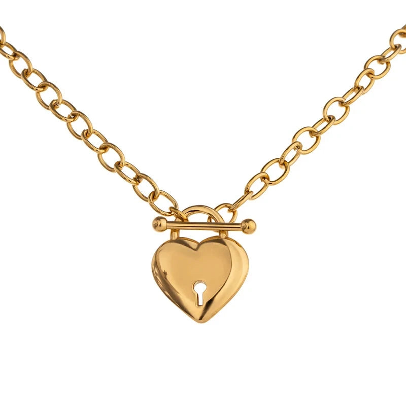 Bellartini 18K Gold Romantic Heart Lock Pendant Necklace WP