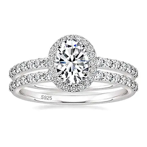 Bellartini Verona 1.5CT 925 Sterling Silver Cubic Zirconia Bridal Rings Sets Oval Cut CZ Rings Set