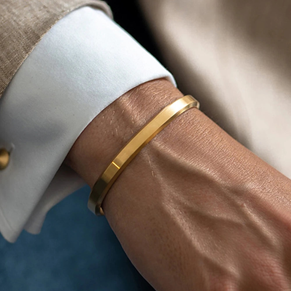 Bellartini Gold Cuff Bracelets Bangles Men Geometric Simple Designs