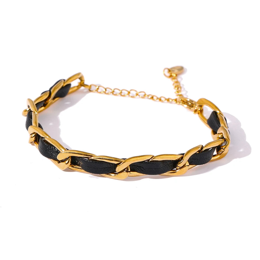 Bellartini 18K Gold Trendy Leather Chain Bracelet Venice