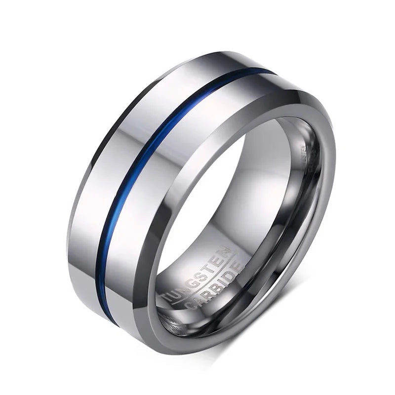 Bellartini Genoa Silver Tungsten Ring with Line for Men