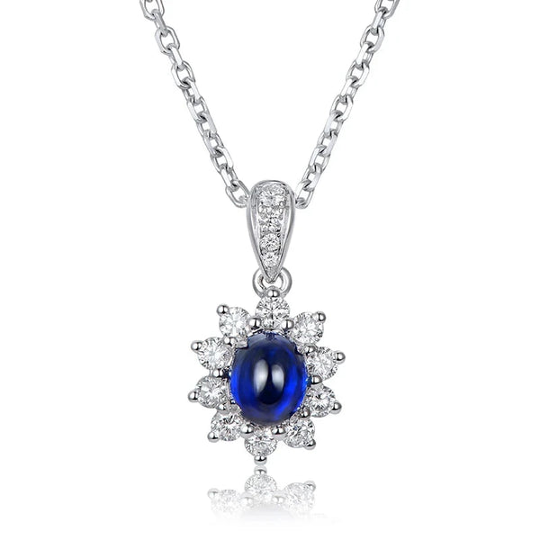 Bellartini 14kt White Gold Natural Blue Sapphire Halo 0.29ct H SI Diamonds Pendant