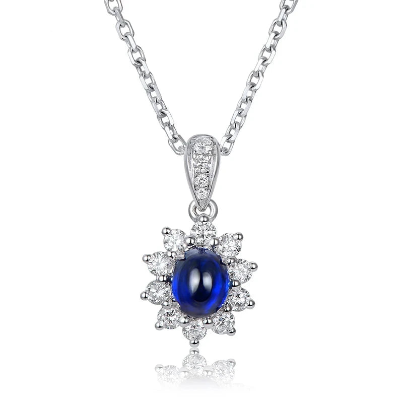 Bellartini 14kt White Gold Natural Blue Sapphire Halo 0.29ct H SI Diamonds Pendant