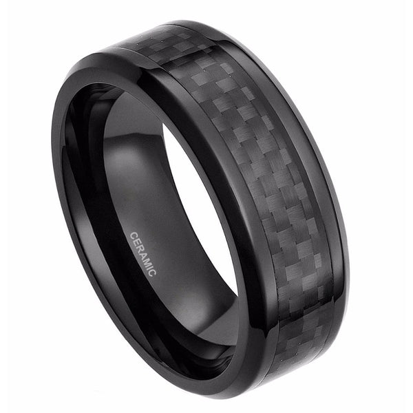 Bellartini Perugia Black Ceramic Ring with Carbon Fiber Inlay for Men