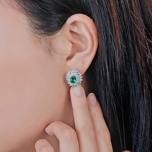 Bellartini 14k White Gold 1.97ctw Natural Emerald Diamond Earrings Studs