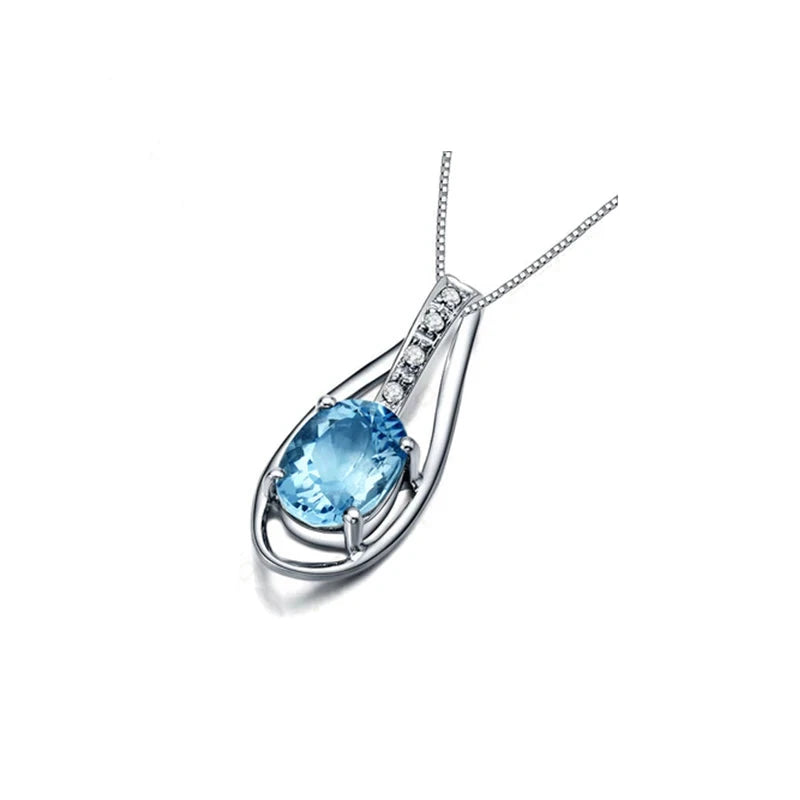 Bellartini 14k White Gold Engagement Pendant 1.18ct VS Oval Cut Aquamarine & 0.02ct Natural Diamond