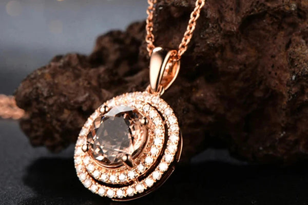 Bellartini 14k Rose Gold Engagement Pendant 1.89ct IF Round Morganite Diamond