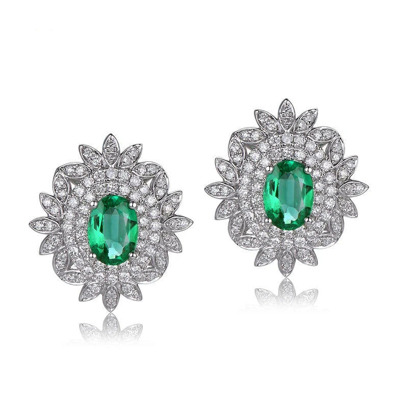 Bellartini 14k White Gold 1.97ctw Natural Emerald Diamond Earrings Studs