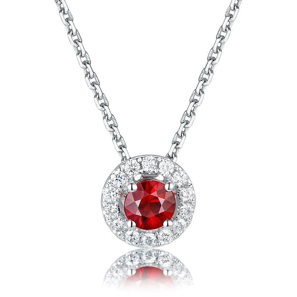 Bellartini 14k White Gold 0.44ct Natural Red Ruby Pave Set Halo Diamond Exquisite Pendant
