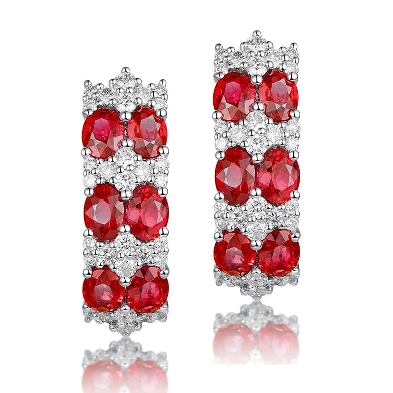 Bellartini 18kt White Gold Natural 2.59ct Red Ruby with 0.74ct Brilliant Cut Diamond Earrings