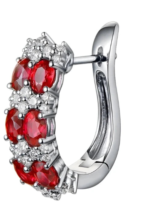 Bellartini 18kt White Gold Natural 2.59ct Red Ruby with 0.74ct Brilliant Cut Diamond Earrings