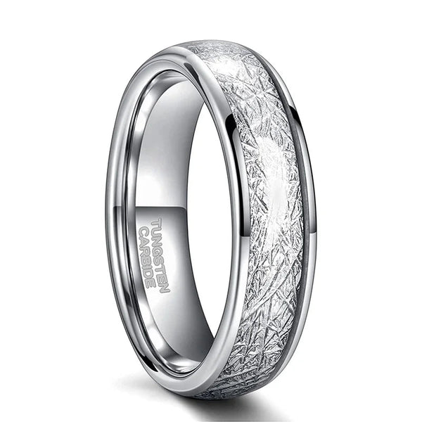 Bellartini Pisa Silver Tungsten Ring with Meteorite Inlay for Men