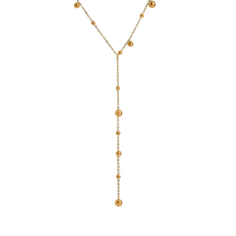 Bellartini 18K Gold Bead Long Pendant Necklace Minimalist