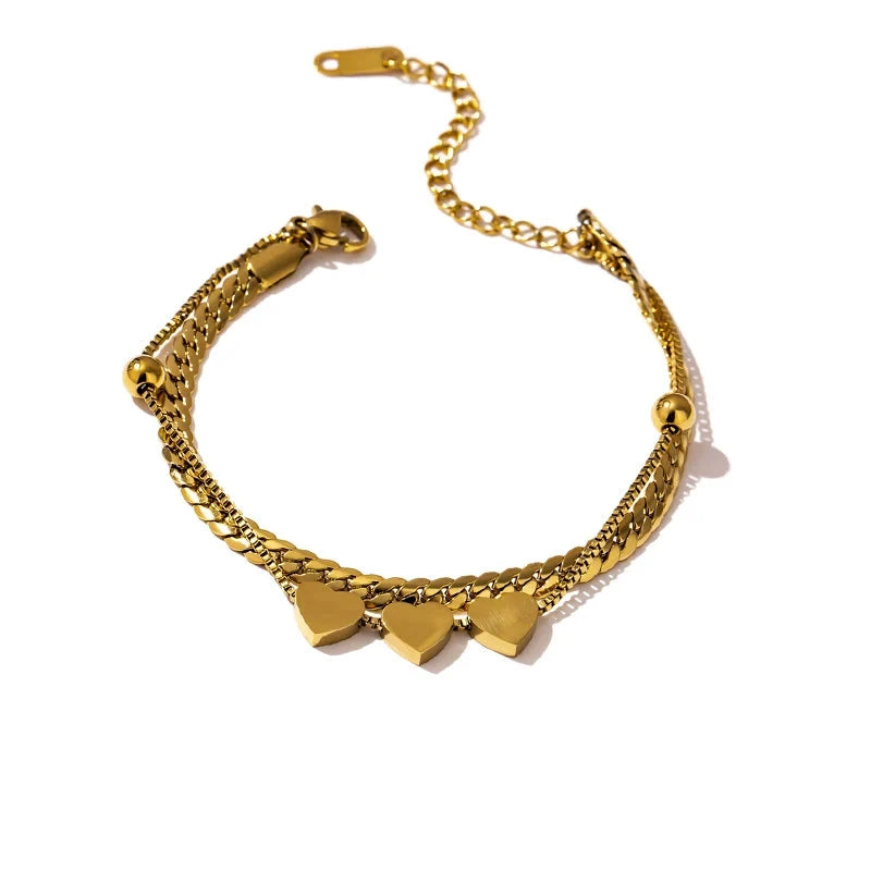 Bellartini Gold Romantic Heart Bracelet Snake Chain Layered Bracelet