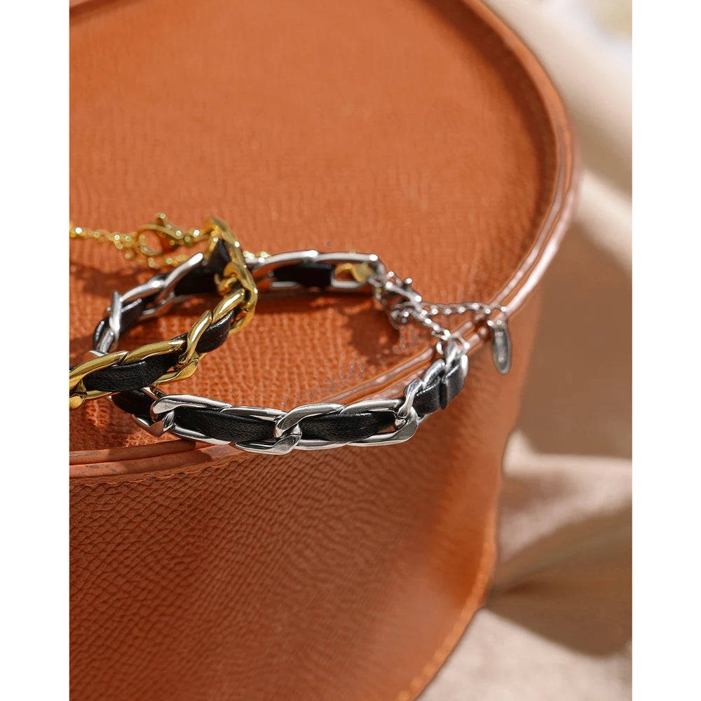 Bellartini 18K Gold Trendy Leather Chain Bracelet Venice