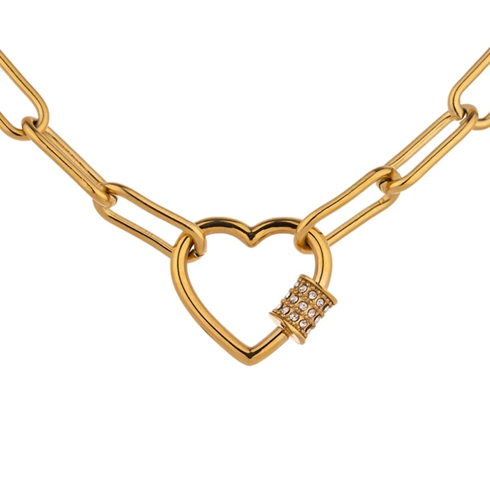 Bellartini 14K Gold Romantic Heart Chain Necklace with Cubic Zirconia