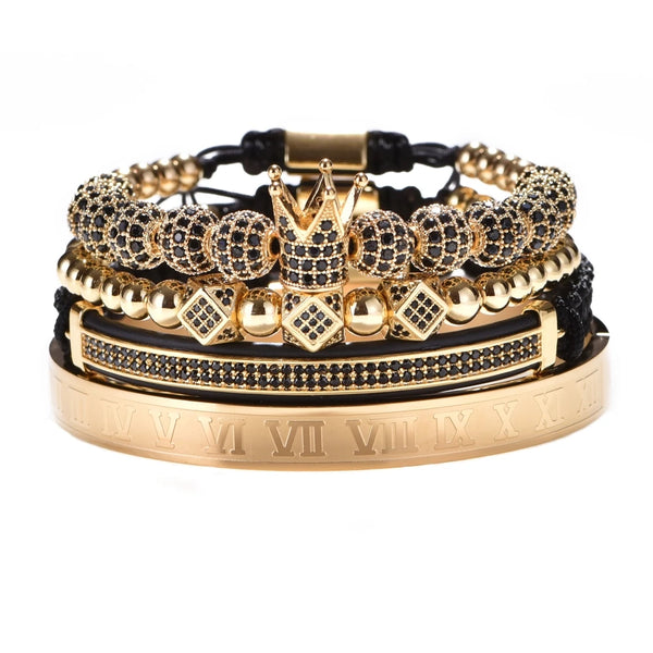 Bellartini Gold Adjustable Bracelet Crown Black Zircon