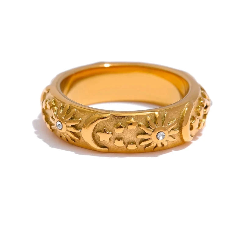 Bellartini Gold Sun Star Moon Ring Venice