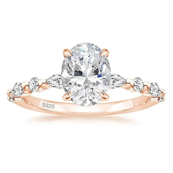 Bellartini Siena 3CT 925 Sterling Silver Oval Cut Cubic Zirconia Solitaire Halo Ring