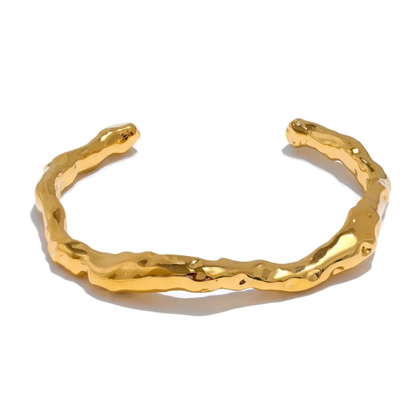 Bellartini Gold 64mm Minimalist Hammer Cuff Wrist Bracelet Bangle Rust Proof