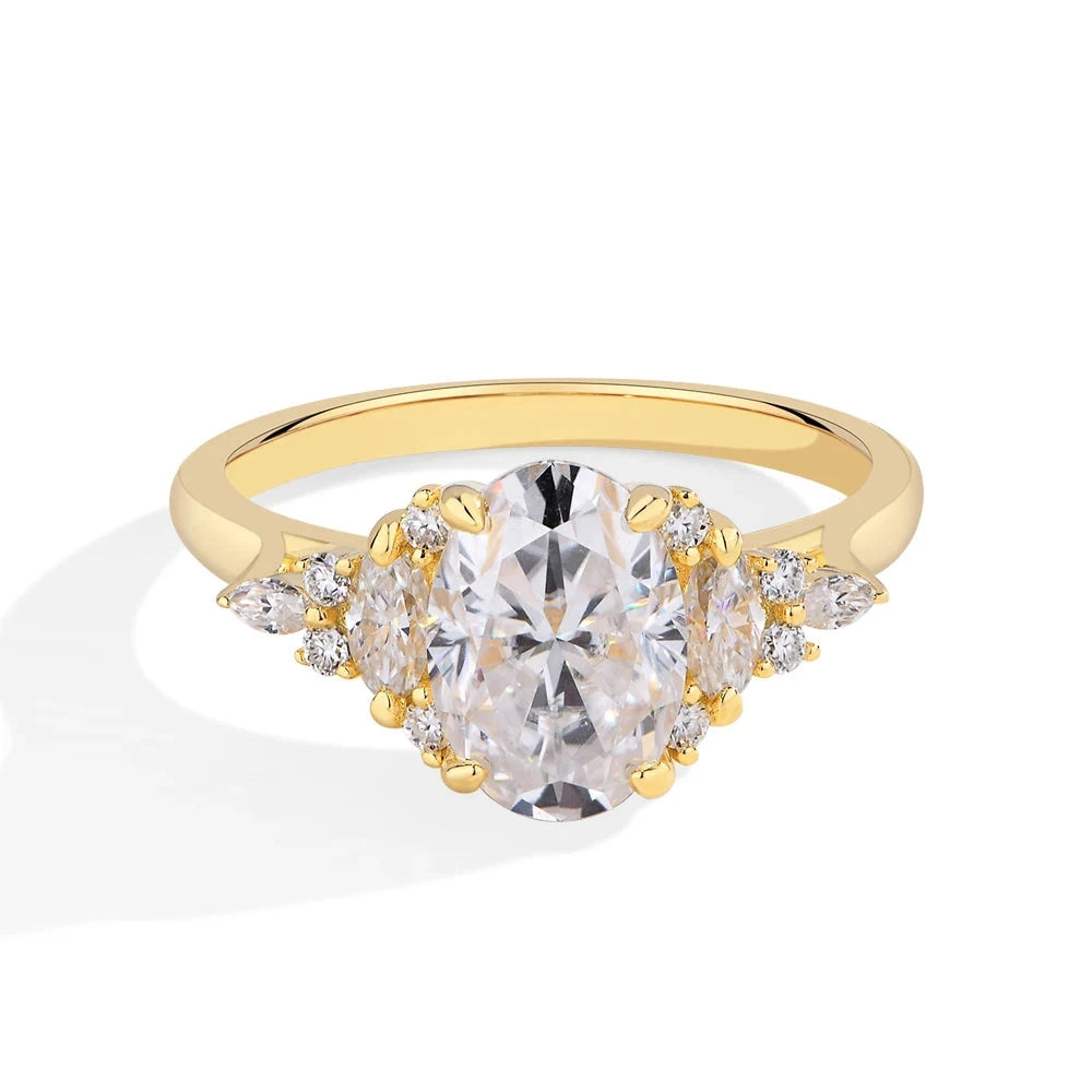 Bellartini 10K 14K 18K Gold Luxury D VVS1 Color 2.5CT Oval Cut Moissanite Diamond Ring