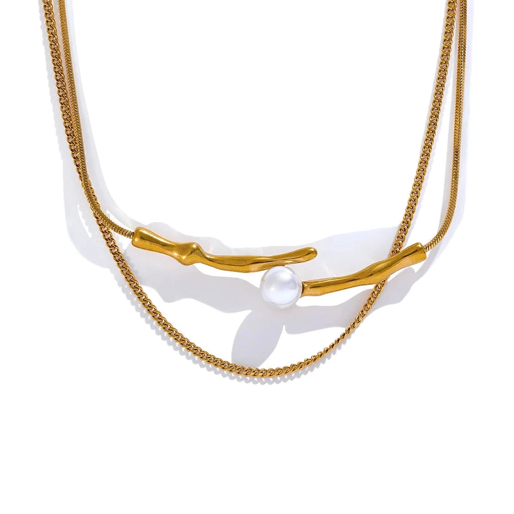 Bellartini Gold Distinctive Bamboo Joint Pearl Necklace