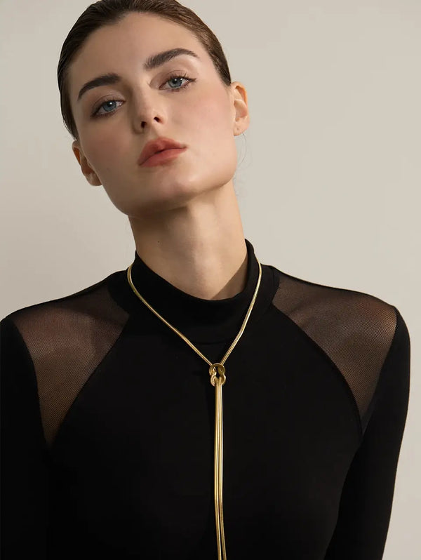 Bellartini Gold Snake Chain Knot Long Chest Bib Necklace WP Venice