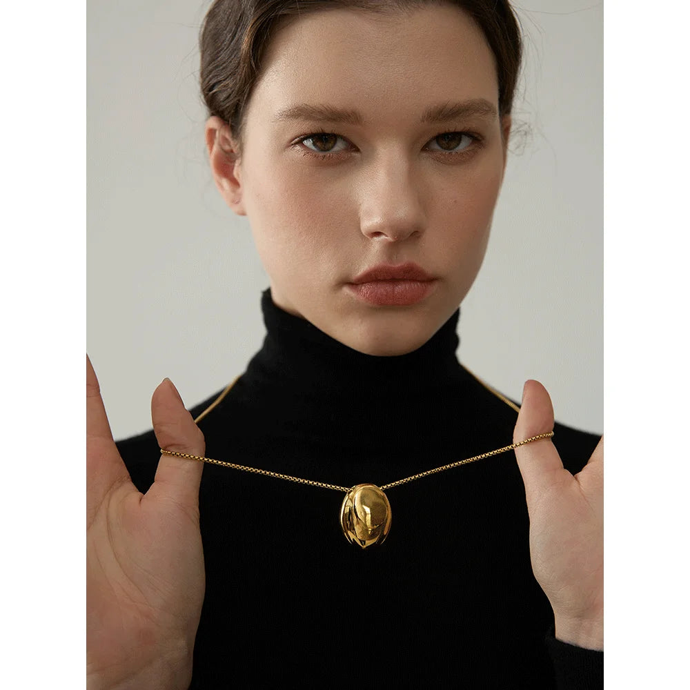 Bellartini Gold 70cm Minimalist Long Sweater Chain Oval Pendant Necklace WP