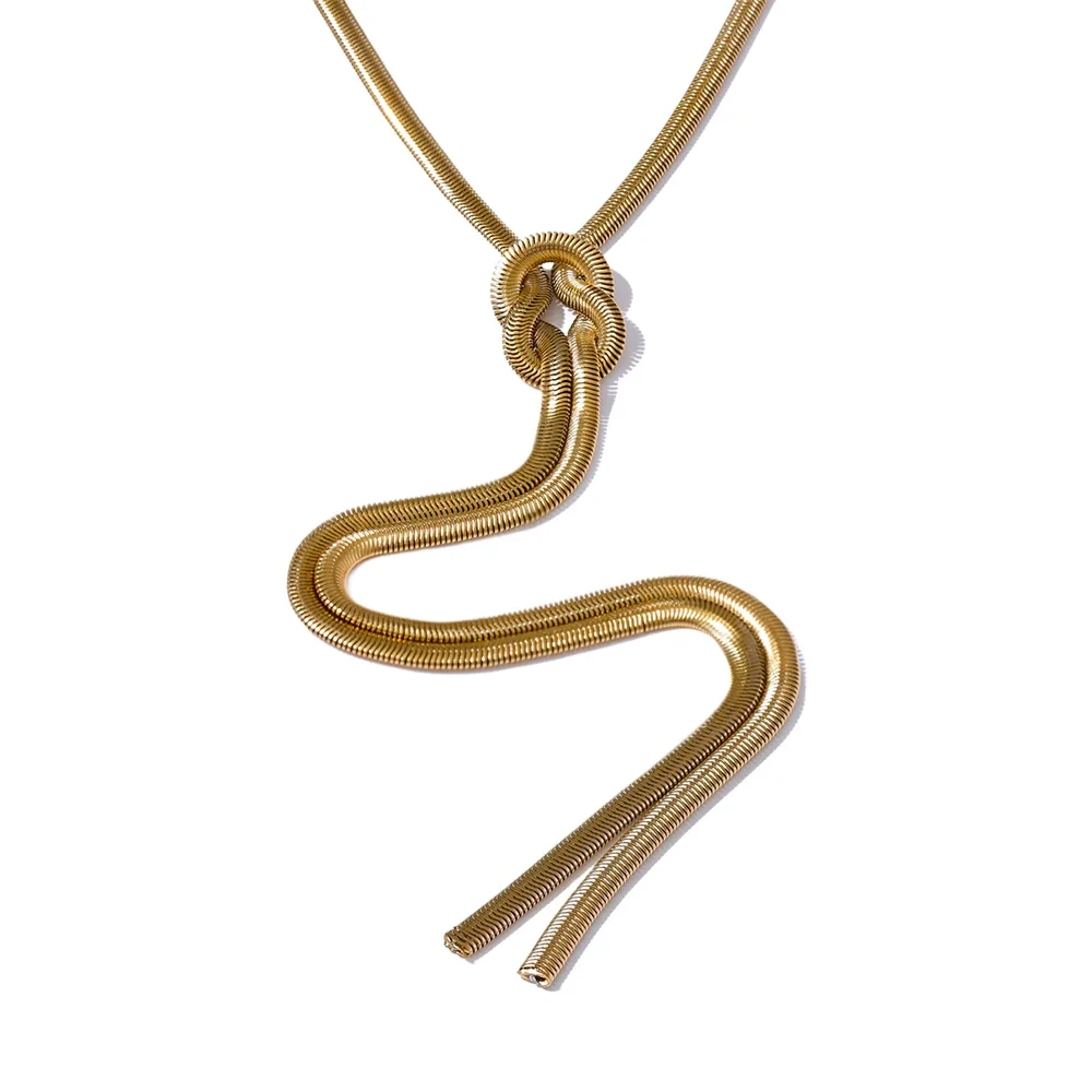 Bellartini Gold Snake Chain Knot Long Chest Bib Necklace WP Venice