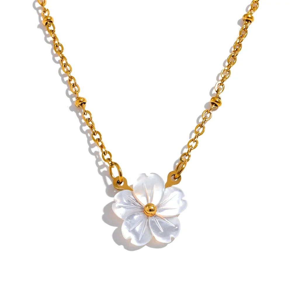 Bellartini Gold Chic Fashion Natural Shell Flower Pendant Necklace Exquisite Chain Color