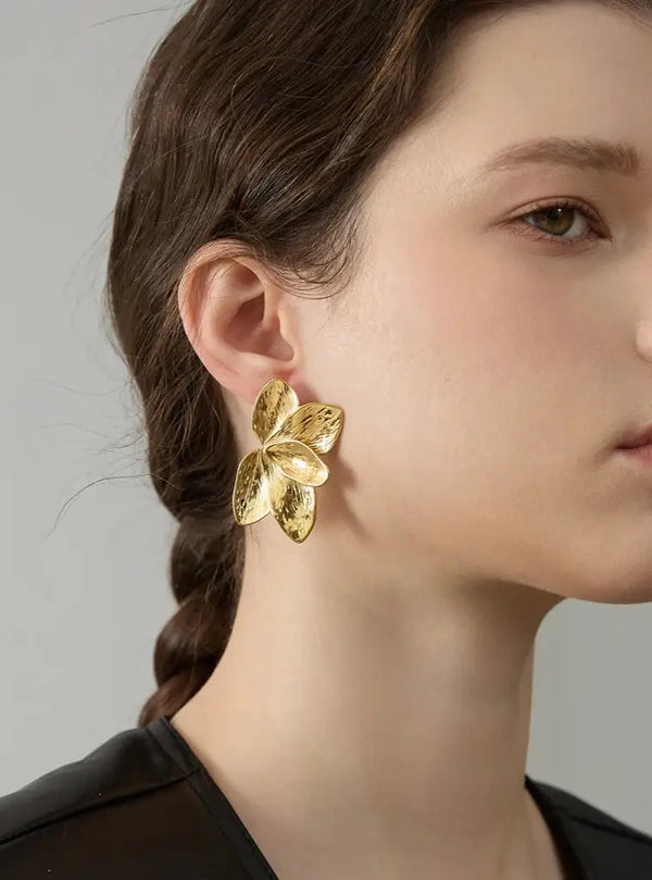 Bellartini Gold Flower Big Stud Earrings WP Venice