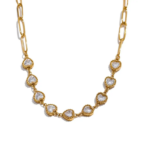 Bellartini Gold Fashion Colorful Cubic Zirconia Heart Chain Necklace WP