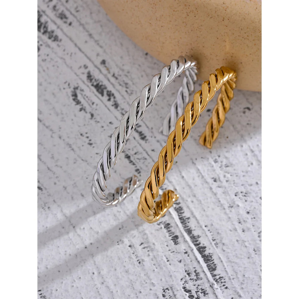 Bellartini Gold Metal Braided Polished Open Cuff Bracelet WP