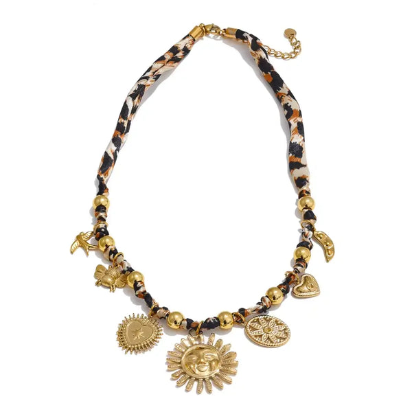 Bellartini Verona 18k Gold Leopard Sun Flower Heart Necklace WP
