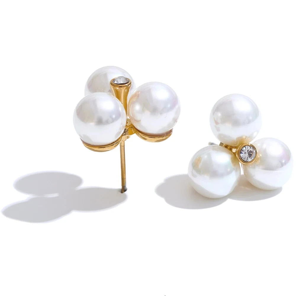 Bellartini Gold Pearls Flower Stud Earrings WP