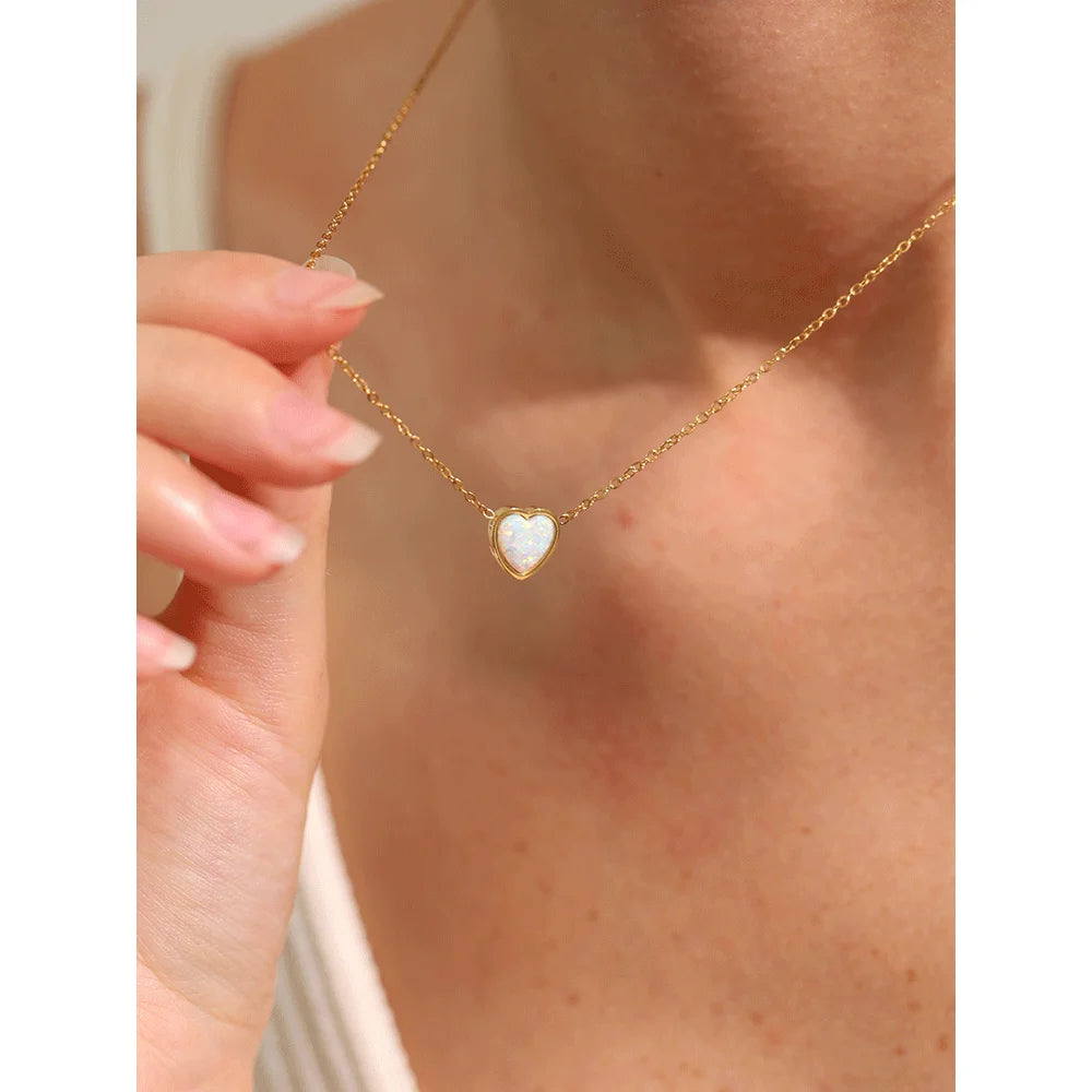 Bellartini Gold Australian Opal Stone Heart Pendant Necklace