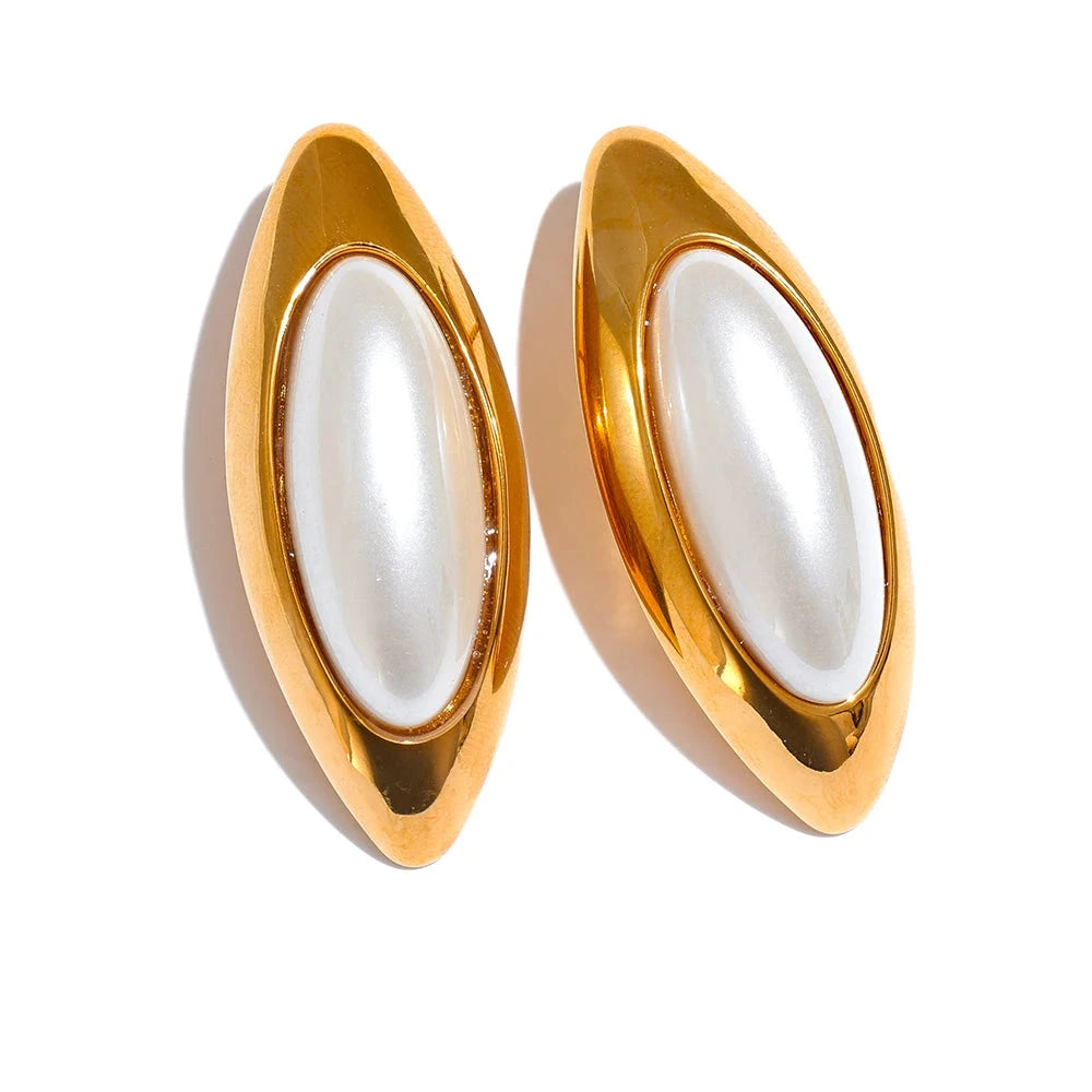 Bellartini Gold Exclusive Pearls Oval Big Stud Earrings