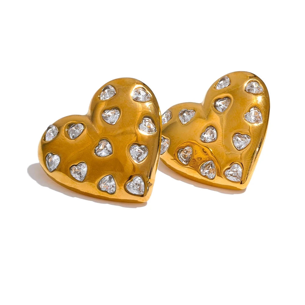 Bellartini Gold Fashion Cubic Zirconia Heart Stud Earrings WP