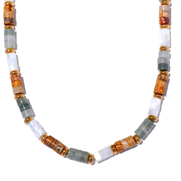 Bellartini Gold Fashion Natural Stone Beads Chain Necklace WP