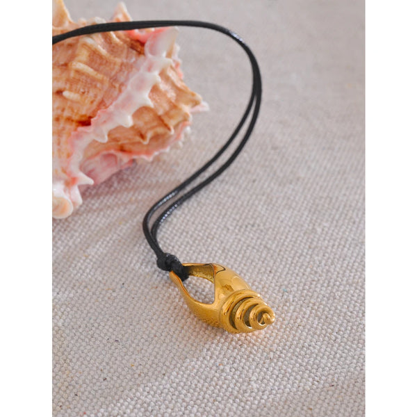 Bellartini Gold Conch Shell Leather Pendant Necklace