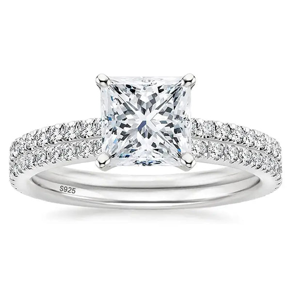 Bellartini Verona 2.5CT 925 Sterling Silver Princess Square Cut CZ Bridal Ring